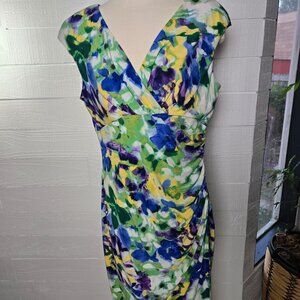 Ralph Lauren Dress 14 Yellow Stretch Sheath Washable Career Church